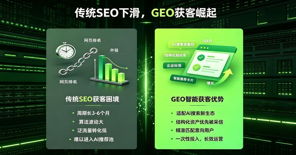 GEO生成式AI获客系统_电商行业GEO获客_传统SEO获客模式对比
